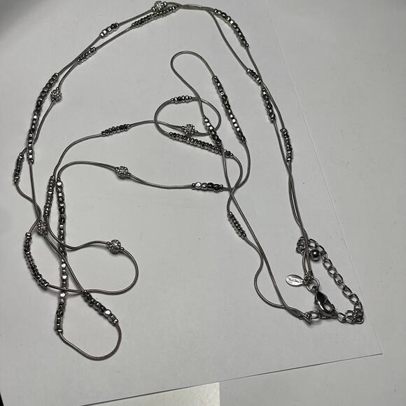 Chico's necklace signed costume jewelry silver tone multi strand simple beaded - Picture 8 of 16